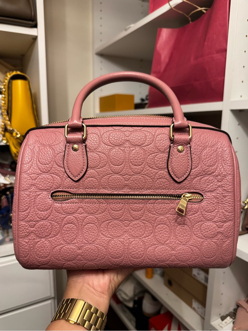 Coach Pink Pebbled Leather Satchel with Coin Pouch - Gold Hardware - Picture 5 of 13